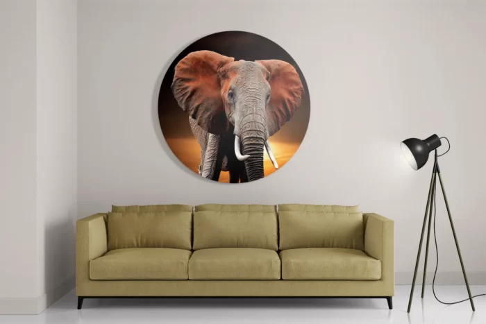 Schilderij Olifant met Zonsondergang Rond – Muurcirkel Template TP DB Rond Dieren 53 2