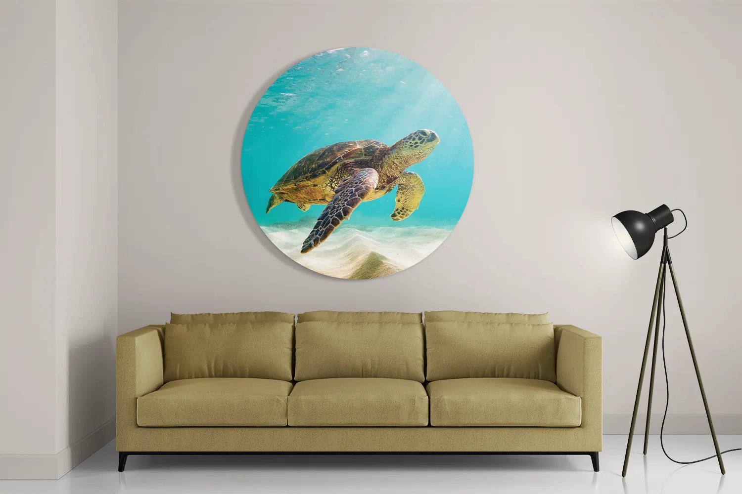 Schilderij Zeeschildpad In Helderblauw Water 04 Rond – Muurcirkel Template TP DB Rond Dieren 58 2