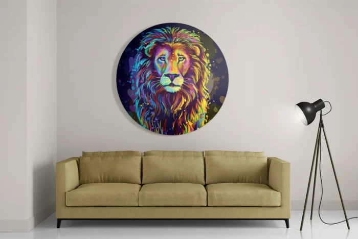 Schilderij Colored Lion Rond – Muurcirkel Template TP DB Rond Dieren 64 2
