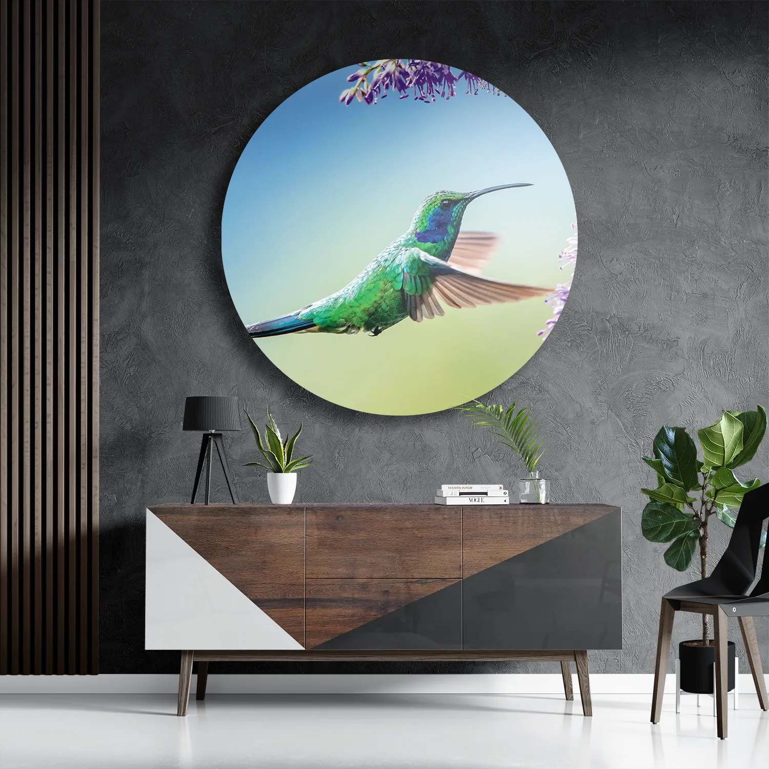 Schilderij Colibri Onderweg Naar Lavendel Rond – Muurcirkel Template TP DB Rond Dieren 66 3