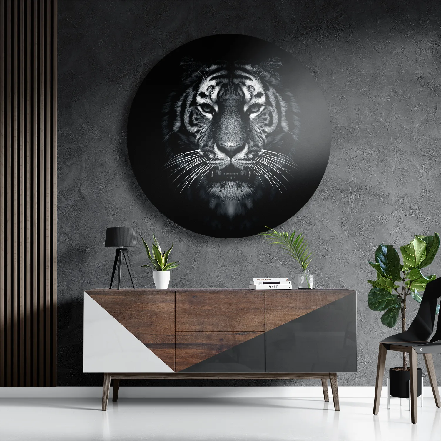 Schilderij De Tijger Zwart Wit Rond – Muurcirkel Template TP DB Rond Dieren 67 3
