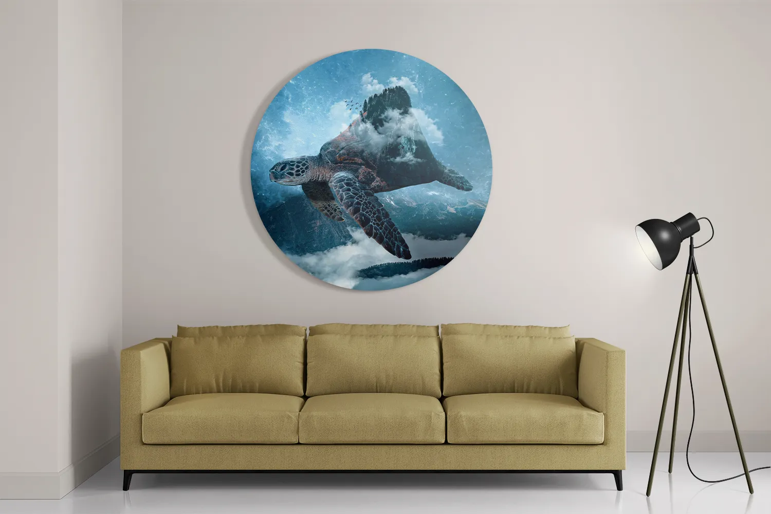 Schilderij De Vliegende Zeeschildpad Rond – Muurcirkel Template TP DB Rond Dieren 70 2