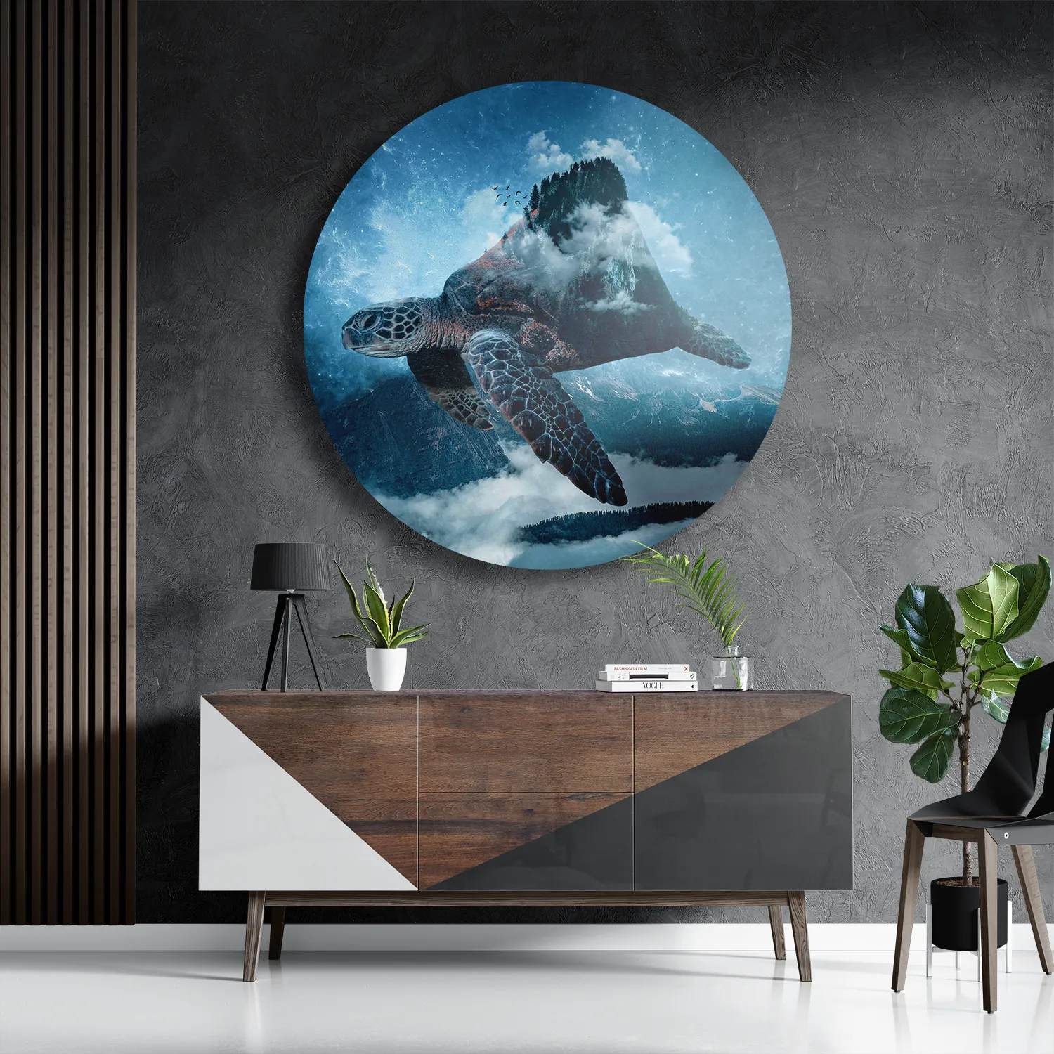 Schilderij De Vliegende Zeeschildpad Rond – Muurcirkel Template TP DB Rond Dieren 70 3