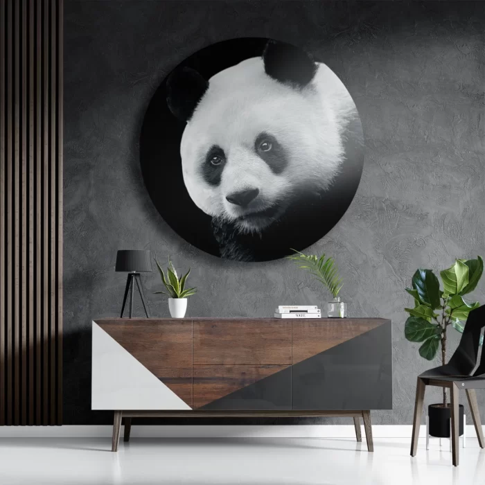 Schilderij Pandabeer Zwart Wit 02 Rond – Muurcirkel Template TP DB Rond Dieren 74 3