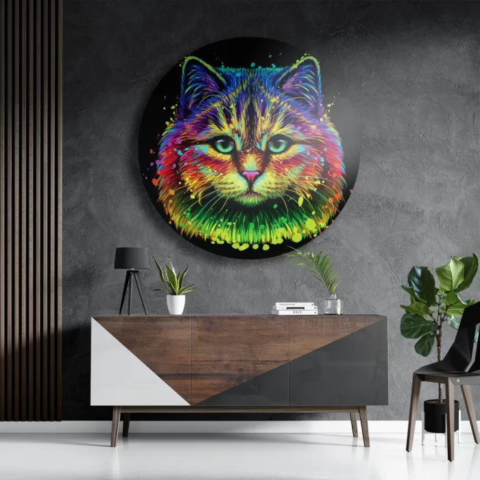 Schilderij Colored Cat Rond – Muurcirkel Template TP DB Rond Dieren 76 3