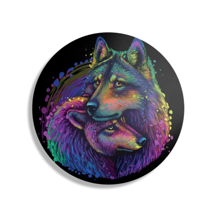 Schilderij Colored Wolves Rond – Muurcirkel Template TP DB Rond Dieren 80 1