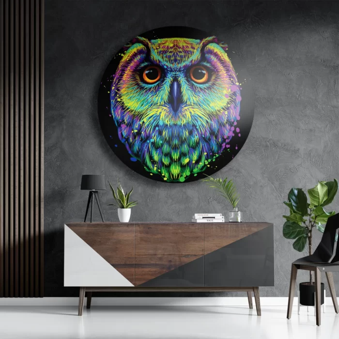 Schilderij Colored Owl 01 Rond – Muurcirkel Template TP DB Rond Dieren 82 3