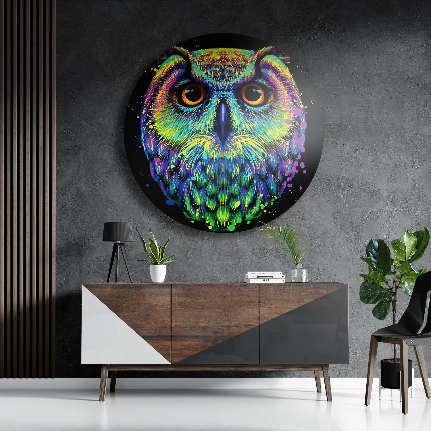 Template_TP_DB_Rond_Dieren_82-3 Schilderij Colored Owl 01 Rond – Muurcirkel Template TP DB Rond Dieren 82 3