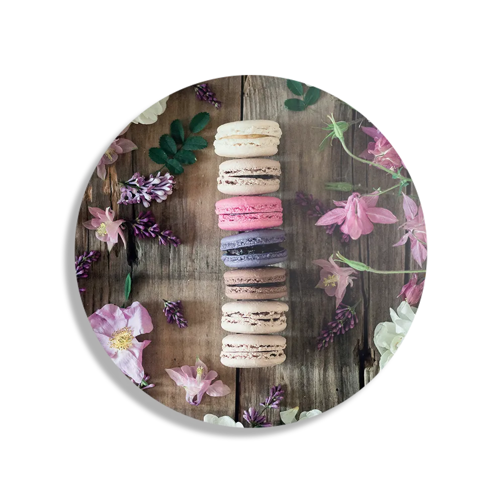 Schilderij Macarons op Bloemen Tafel Rond – Muurcirkel Template TP DB Rond Eten En Drinken 22 1