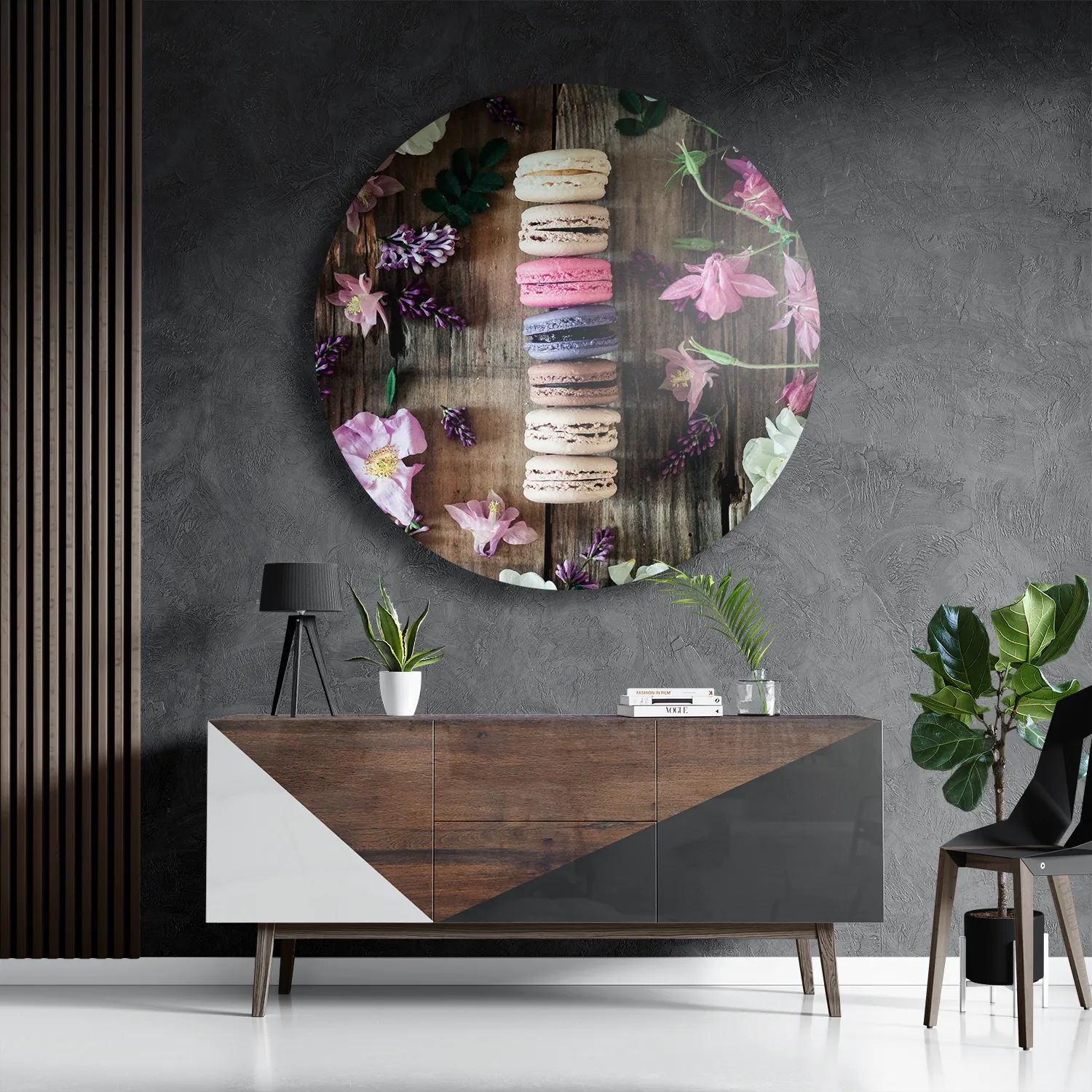 Schilderij Macarons op Bloemen Tafel Rond – Muurcirkel Template TP DB Rond Eten En Drinken 22 3