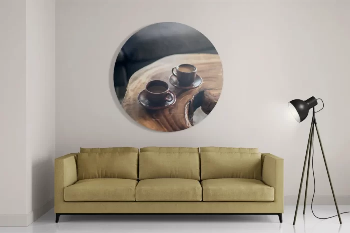 Schilderij Kopjes Koffie op Tafel Rond – Muurcirkel Template TP DB Rond Eten En Drinken 23 2