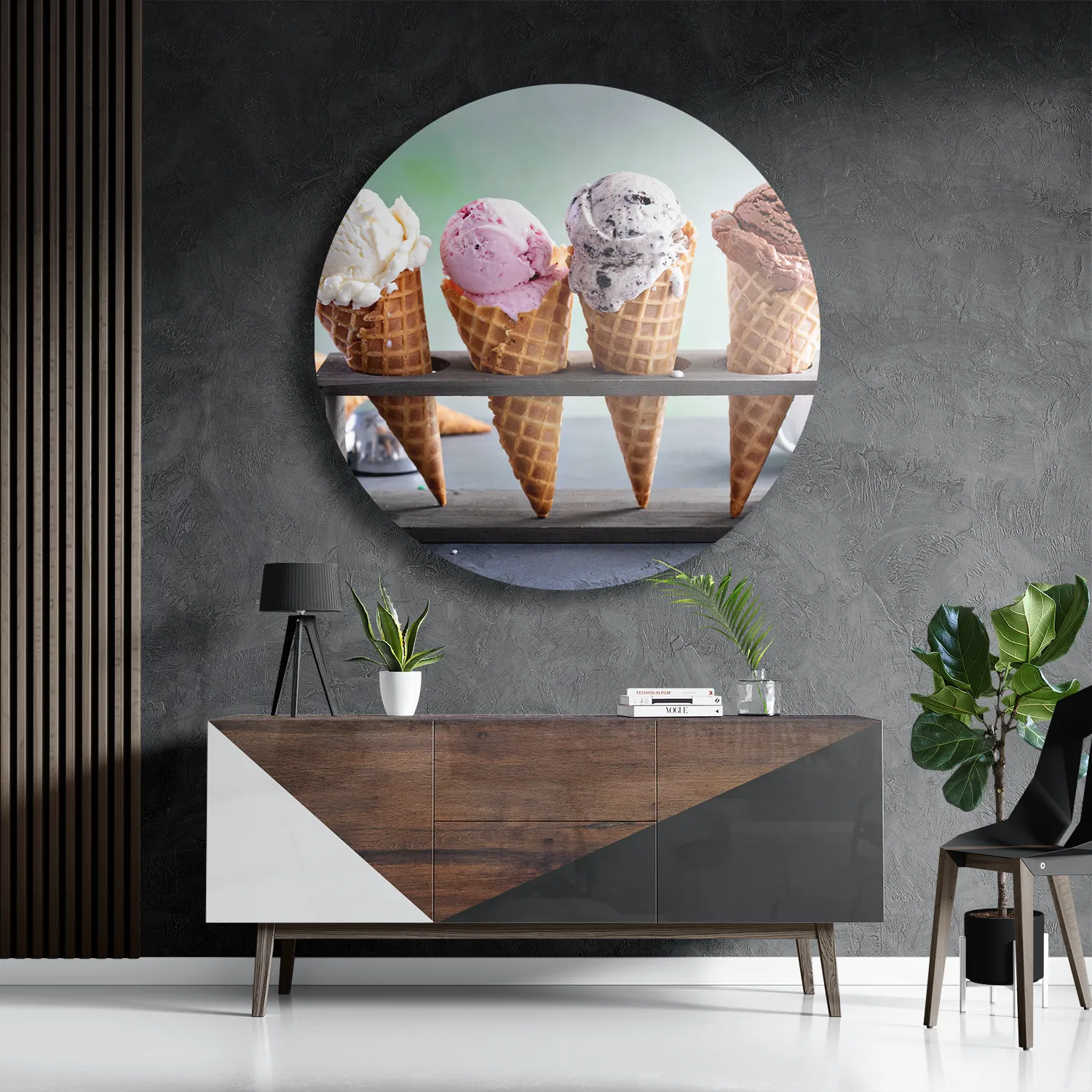 Schilderij Ijsjes op Hoorn Rond – Muurcirkel Template TP DB Rond Eten En Drinken 50 3
