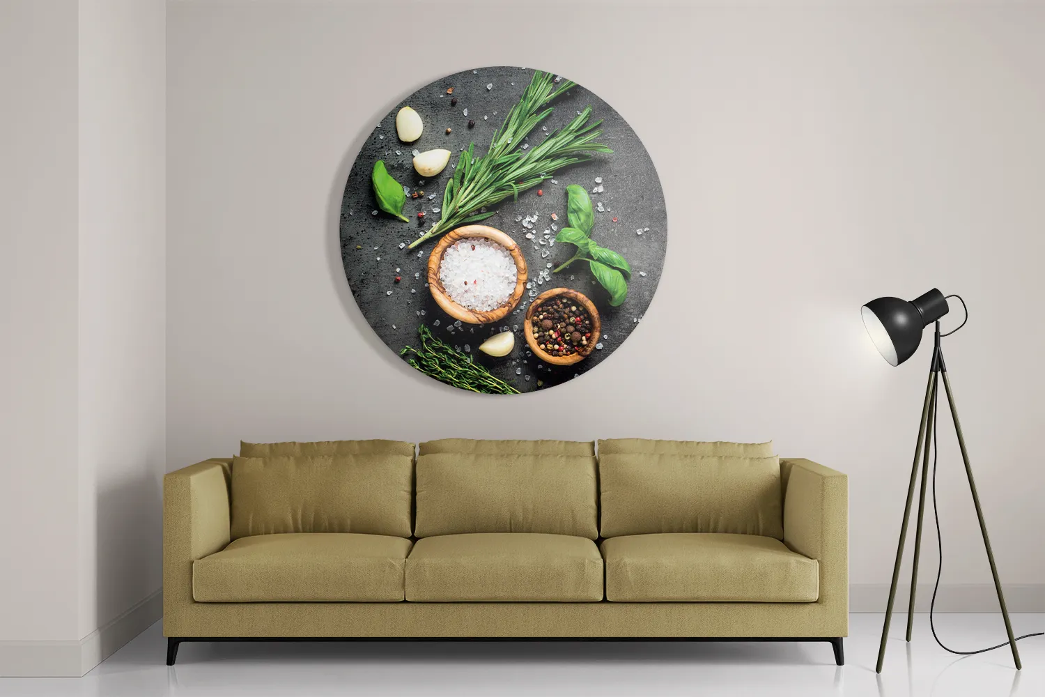 Schilderij Specerijen met Groen Rond – Muurcirkel Template TP DB Rond Eten En Drinken 63 2