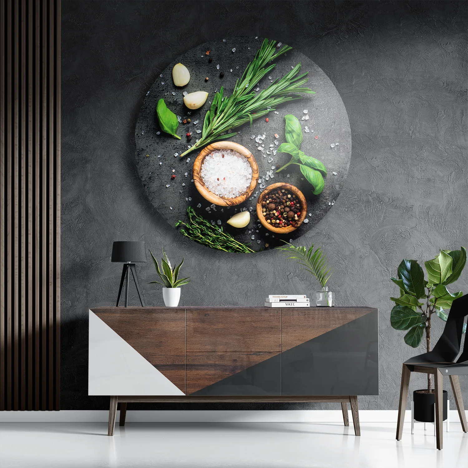 Schilderij Specerijen met Groen Rond – Muurcirkel Template TP DB Rond Eten En Drinken 63 3