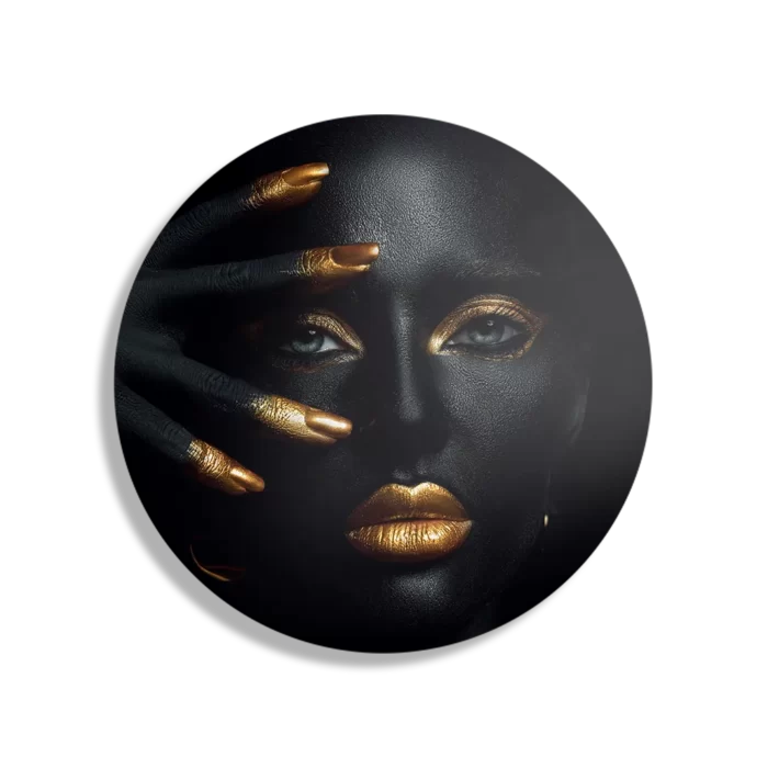 Schilderij Black Whoman With Gold Orange Rond – Muurcirkel Template TP DB Rond Lifestyle 17 1