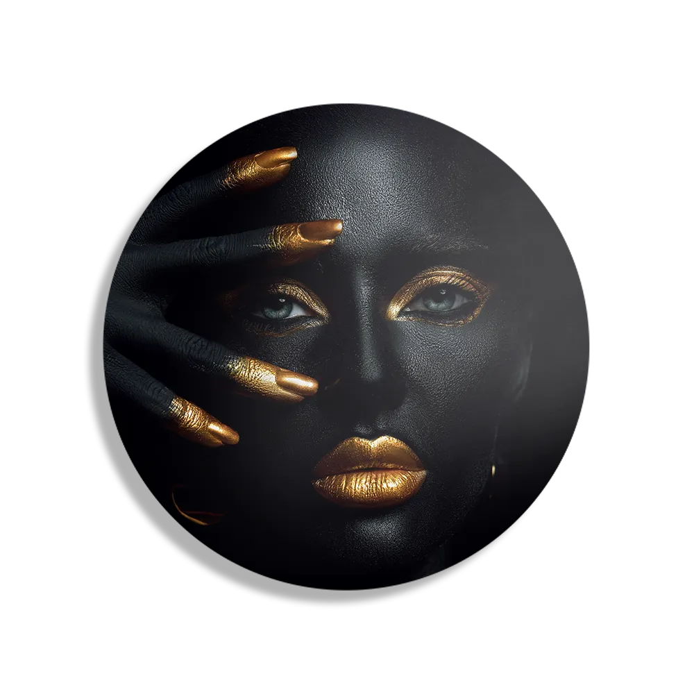 Schilderij Black Whoman With Gold Orange Rond – Muurcirkel Template TP DB Rond Lifestyle 17 1