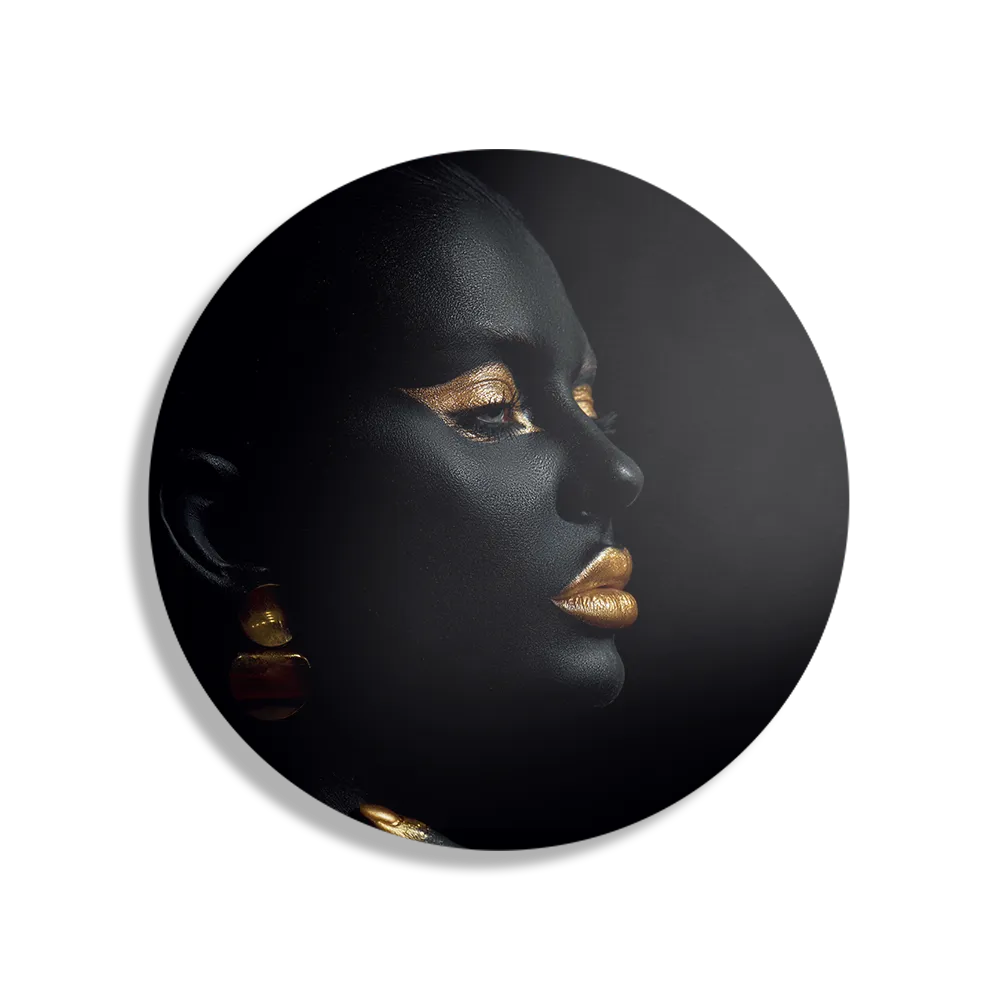 Schilderij Black Whoman With Gold Orange Rond – Muurcirkel Template TP DB Rond Lifestyle 18 1