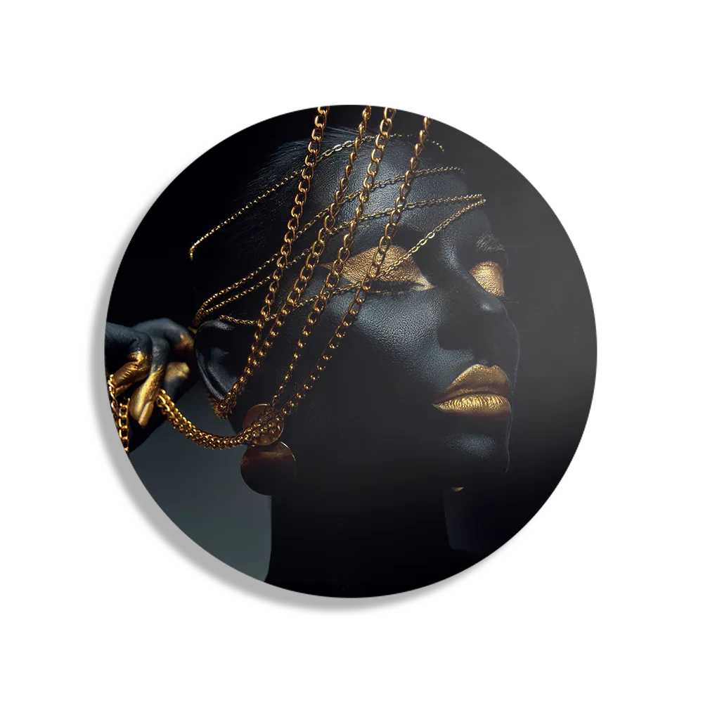 Schilderij Black Whoman With Gold Orange Rond – Muurcirkel Template TP DB Rond Lifestyle 19 1