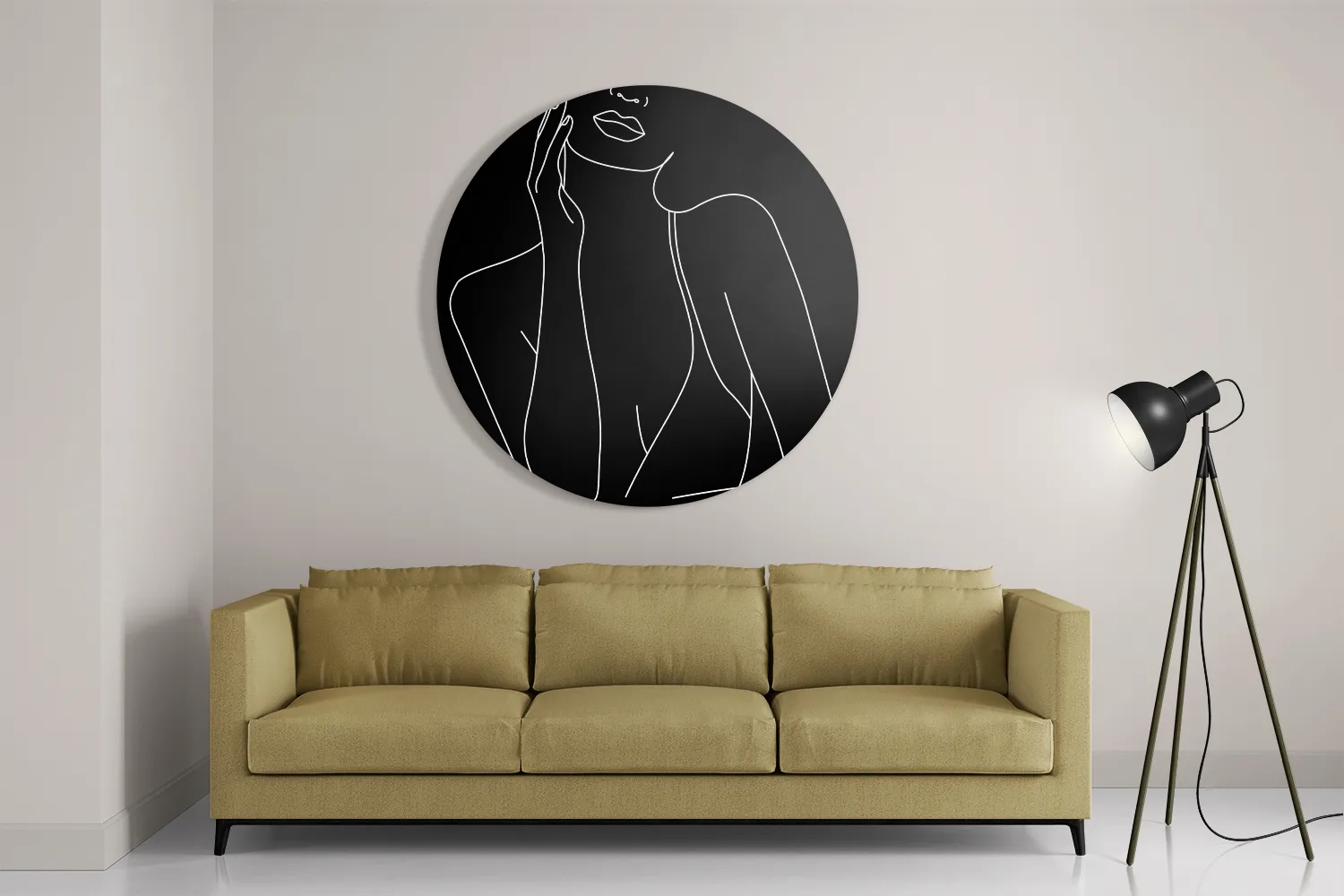 Template_TP_DB_Rond_Lifestyle_20-2 Schilderij Black and White Model 01 Rond – Muurcirkel Template TP DB Rond Lifestyle 20 2