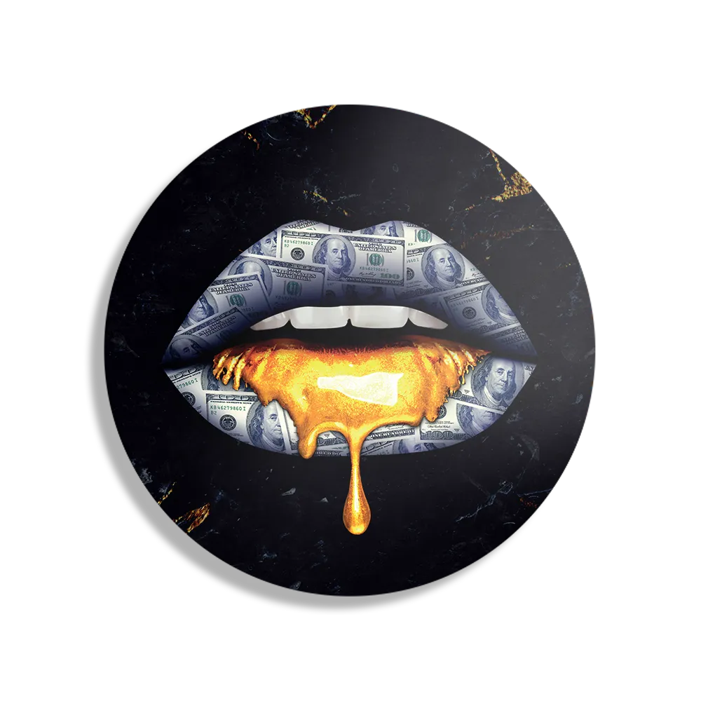 Schilderij Golden Money Lips Rond – Muurcirkel Template TP DB Rond Lifestyle 5 1