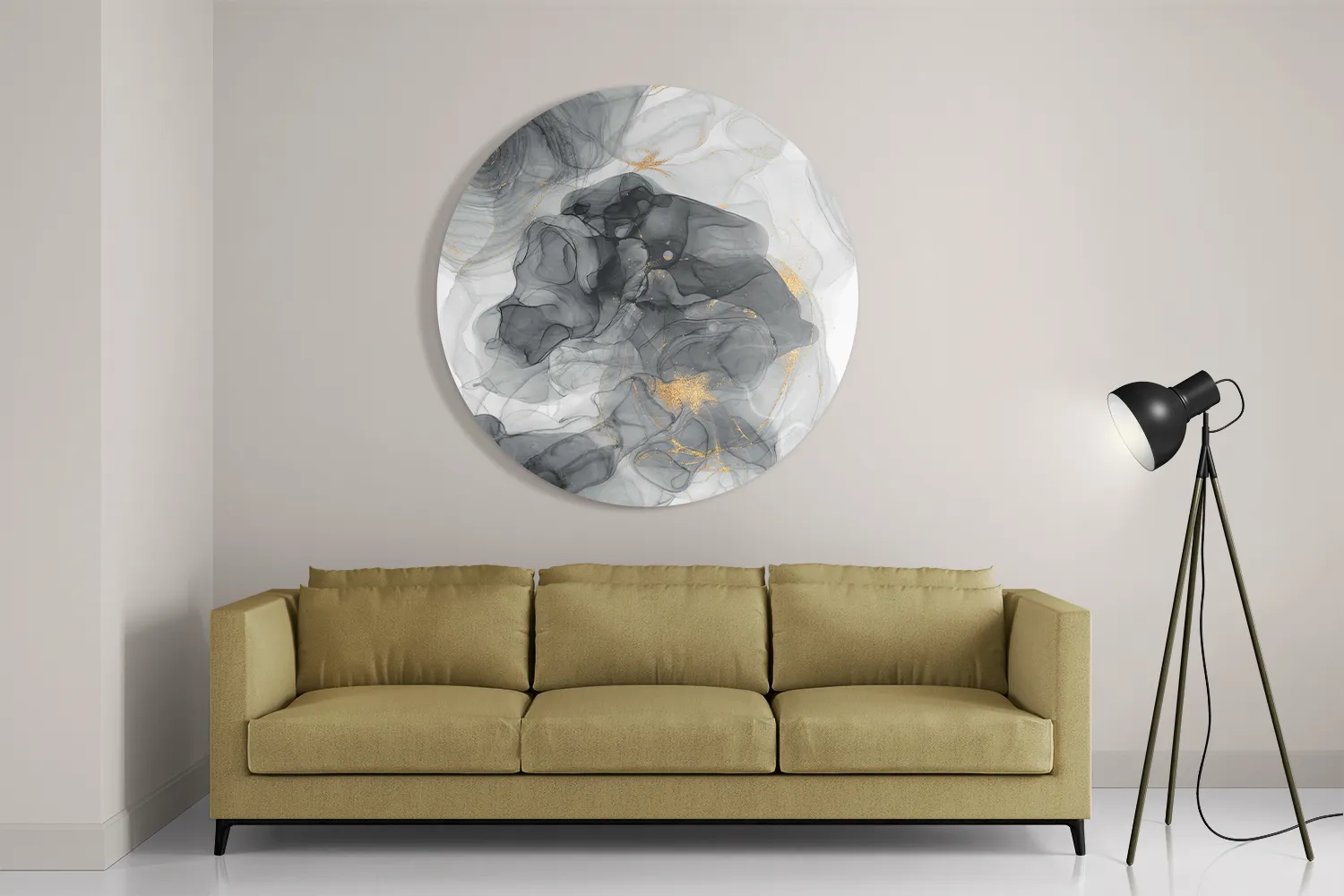 Schilderij Abstract Marmer Look Grijs met Goud 02 Rond – Muurcirkel Template TP DB Rond Marmer 10 2