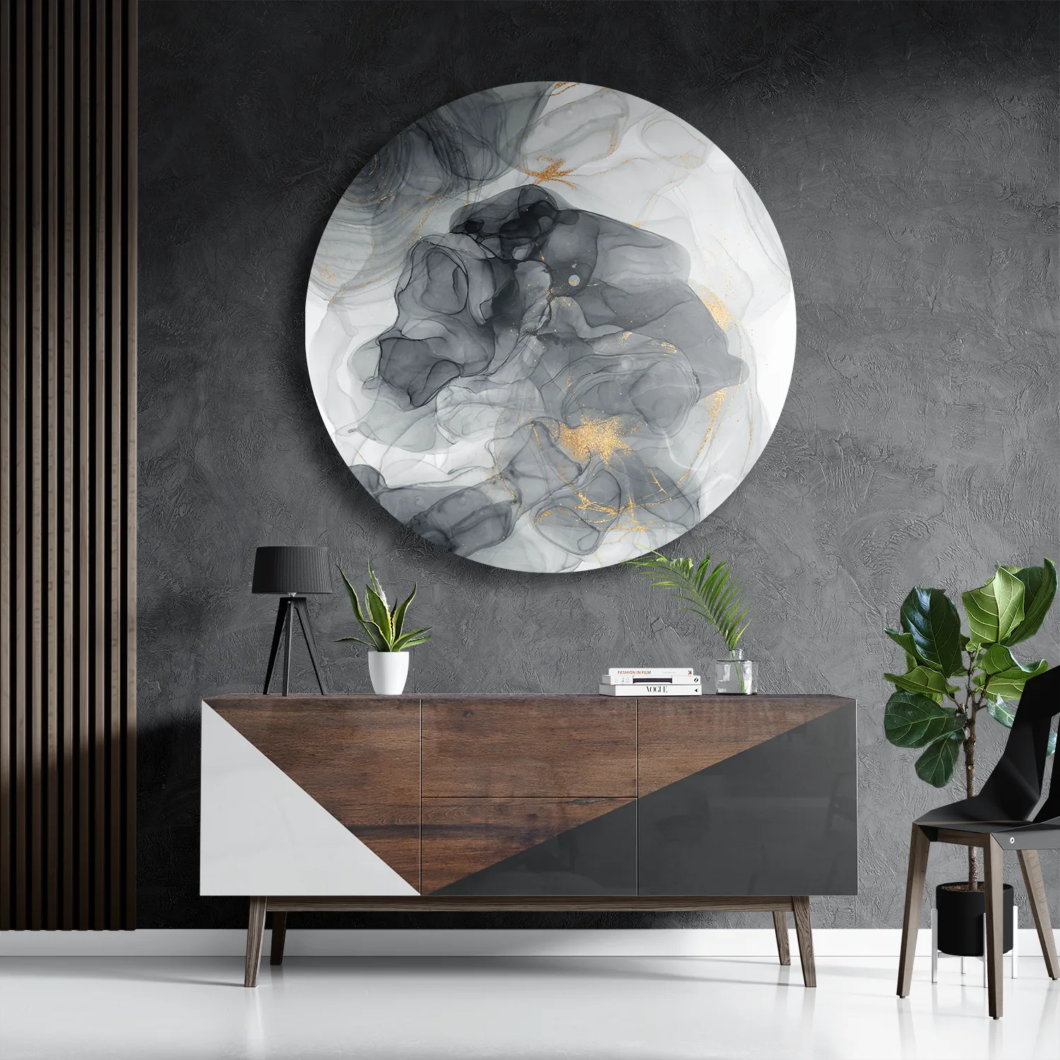 Schilderij Abstract Marmer Look Grijs met Goud 02 Rond – Muurcirkel Template TP DB Rond Marmer 10 3