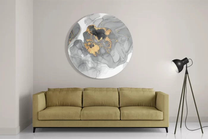 Schilderij Abstract Marmer Look Grijs met Goud 03 Rond – Muurcirkel Template TP DB Rond Marmer 11 2