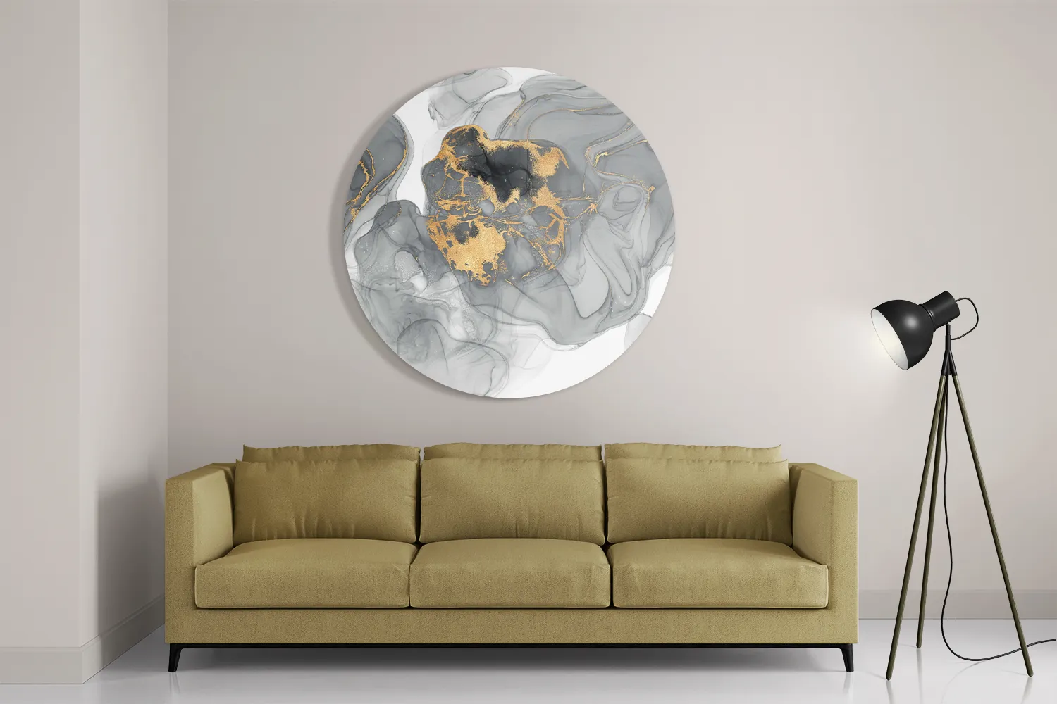 Schilderij Abstract Marmer Look Grijs met Goud 03 Rond – Muurcirkel Template TP DB Rond Marmer 11 2