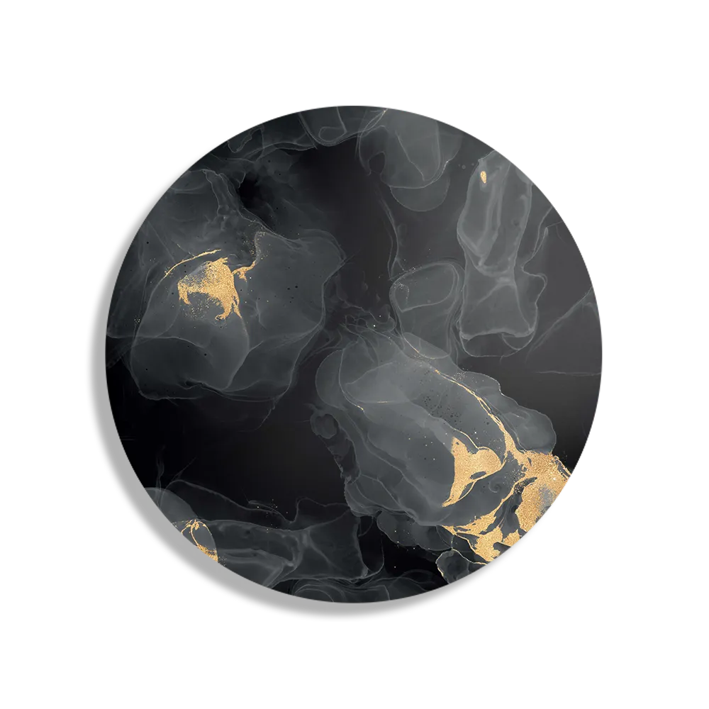 Schilderij Abstract Marmer Look Zwart met Goud 03 Rond – Muurcirkel Template TP DB Rond Marmer 12 1