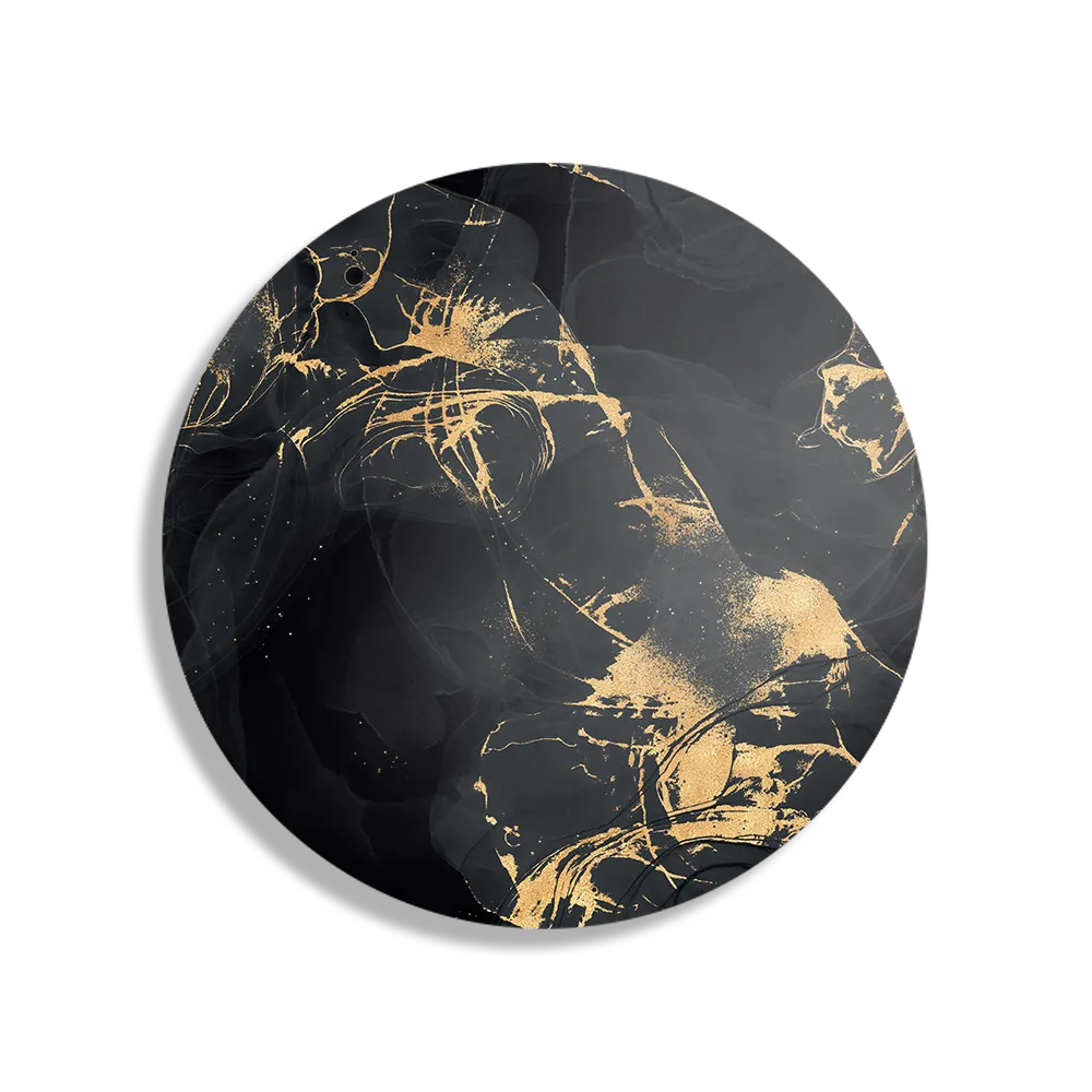 Schilderij Abstract Marmer Look Zwart met Goud 04 Rond – Muurcirkel Template TP DB Rond Marmer 15 1