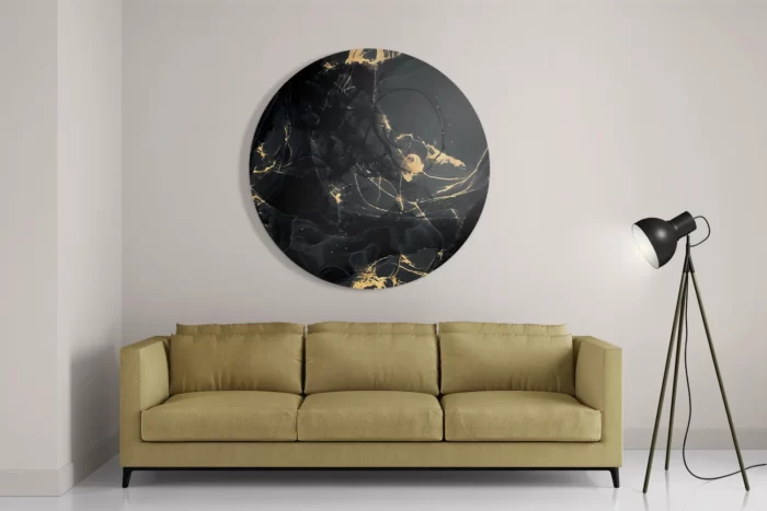 Schilderij Abstract Marmer Look Zwart met Goud 05 Rond – Muurcirkel Template TP DB Rond Marmer 16 2