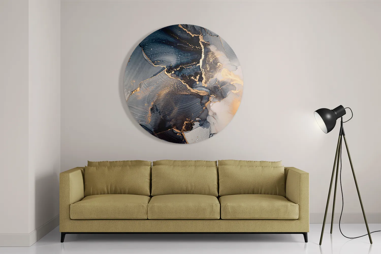 Schilderij Marmer Look Chique Donker Blauwtinten met Goud 01 Rond – Muurcirkel Template TP DB Rond Marmer 29 2