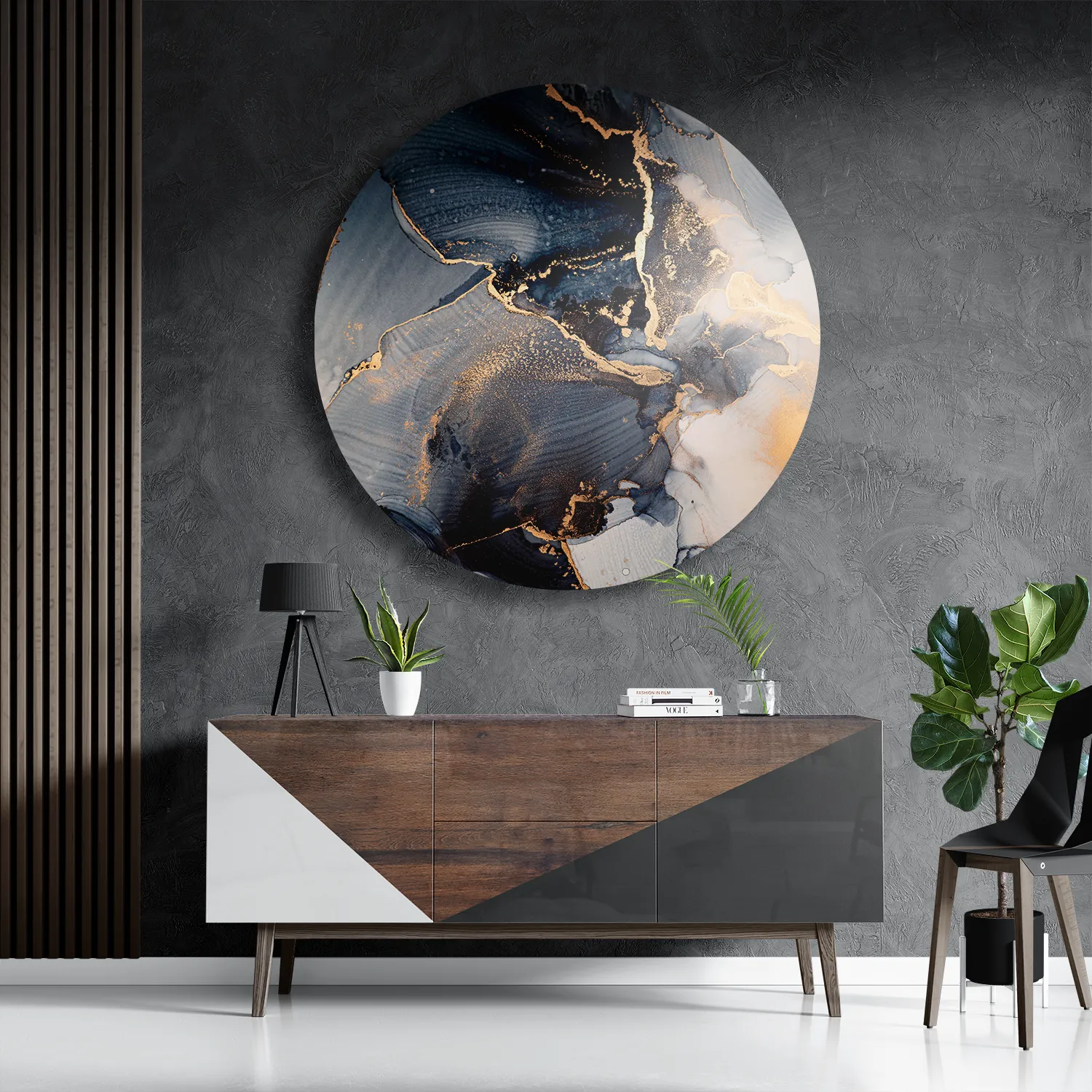 Schilderij Marmer Look Chique Donker Blauwtinten met Goud 01 Rond – Muurcirkel Template TP DB Rond Marmer 29 3