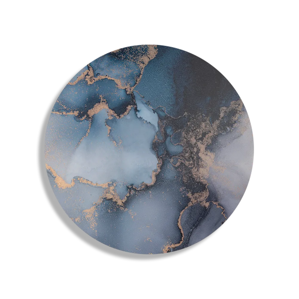 Schilderij Marmer Look Chique Donker Blauwtinten met Goud 03 Rond – Muurcirkel Template TP DB Rond Marmer 32 1
