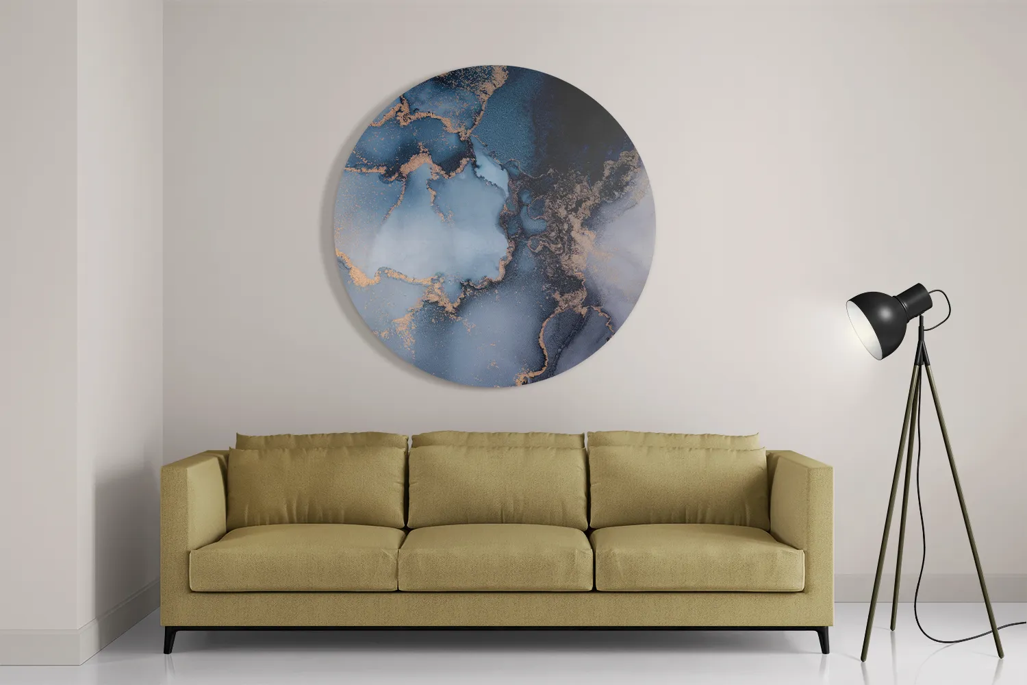 Schilderij Marmer Look Chique Donker Blauwtinten met Goud 03 Rond – Muurcirkel Template TP DB Rond Marmer 32 2