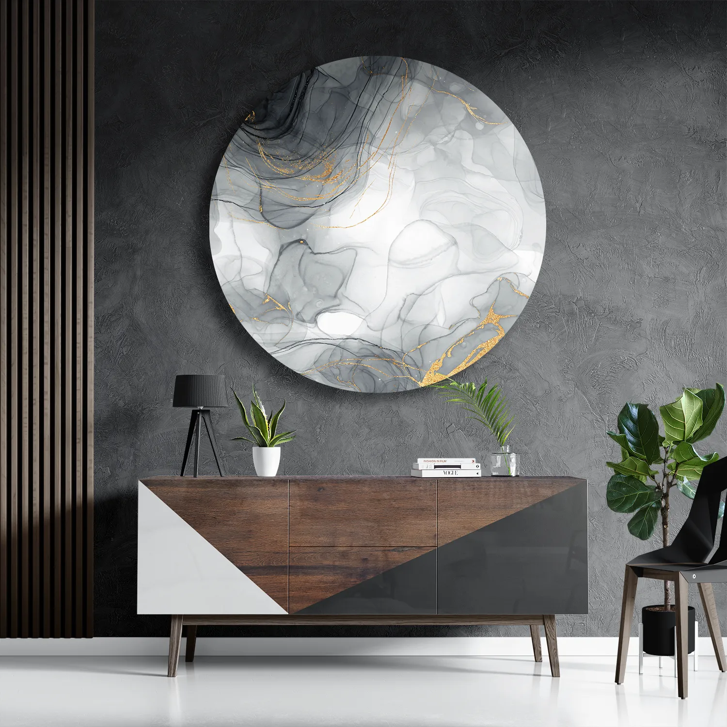 Template_TP_DB_Rond_Marmer_7-3 Schilderij Abstract Marmer Look Grijs met Goud 01 Rond – Muurcirkel Template TP DB Rond Marmer 7 3