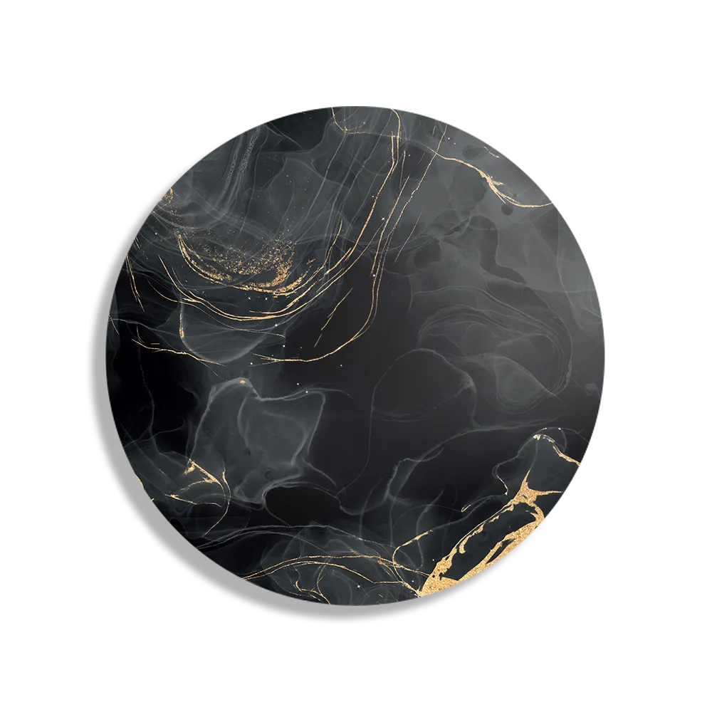 Schilderij Abstract Marmer Look Zwart met Goud 01 Rond – Muurcirkel Template TP DB Rond Marmer 8 1