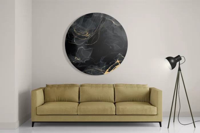 Schilderij Abstract Marmer Look Zwart met Goud 01 Rond – Muurcirkel Template TP DB Rond Marmer 8 2