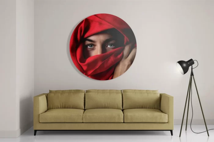 Schilderij Jonge Arabische Vrouw Met Rode Hoofddoek Rond – Muurcirkel Template TP DB Rond Mensen 1 2