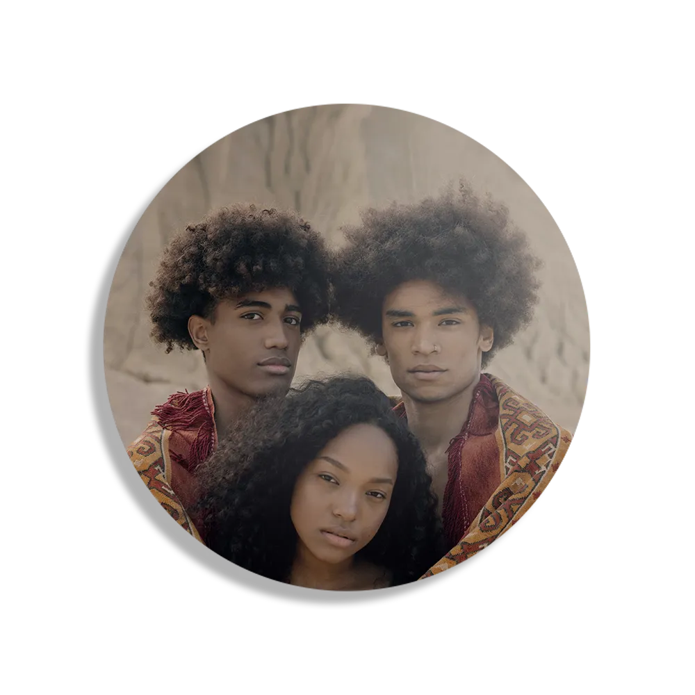 Schilderij Afro's in de Woestijn met Persisch tapijt Rond – Muurcirkel Template TP DB Rond Mensen 10 1