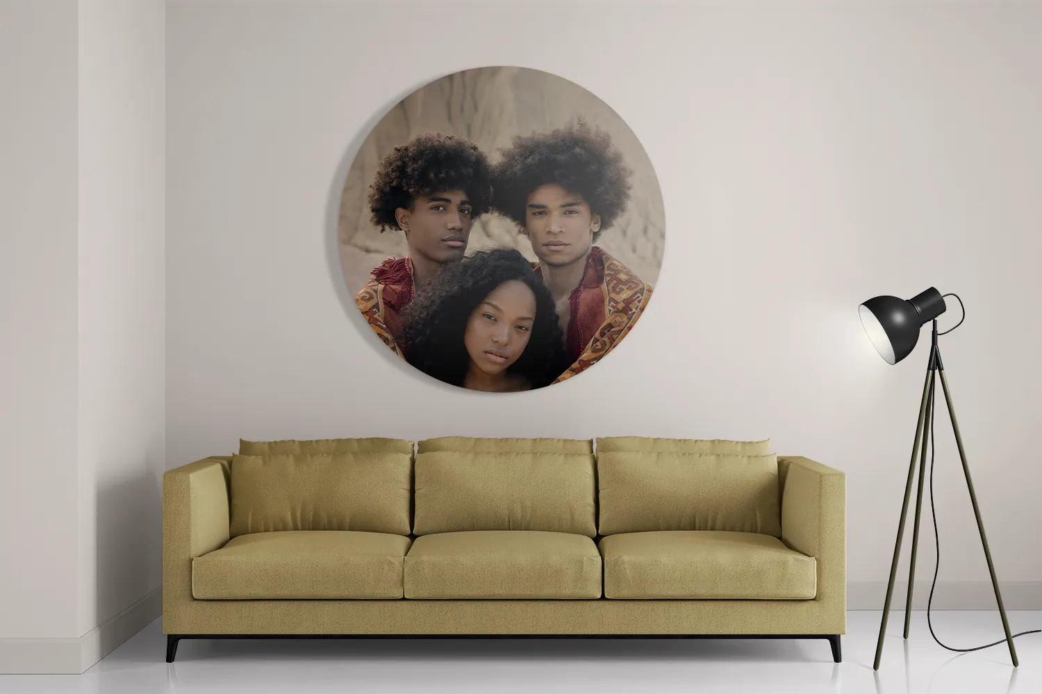 Schilderij Afro's in de Woestijn met Persisch tapijt Rond – Muurcirkel Template TP DB Rond Mensen 10 2