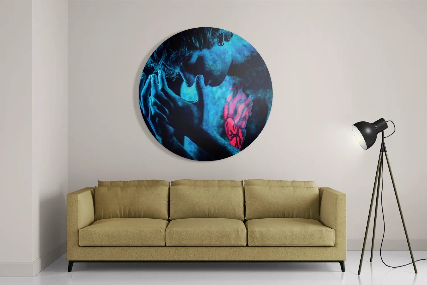 Schilderij Mystrieuze Man Blauw Rond – Muurcirkel Template TP DB Rond Mensen 14 2