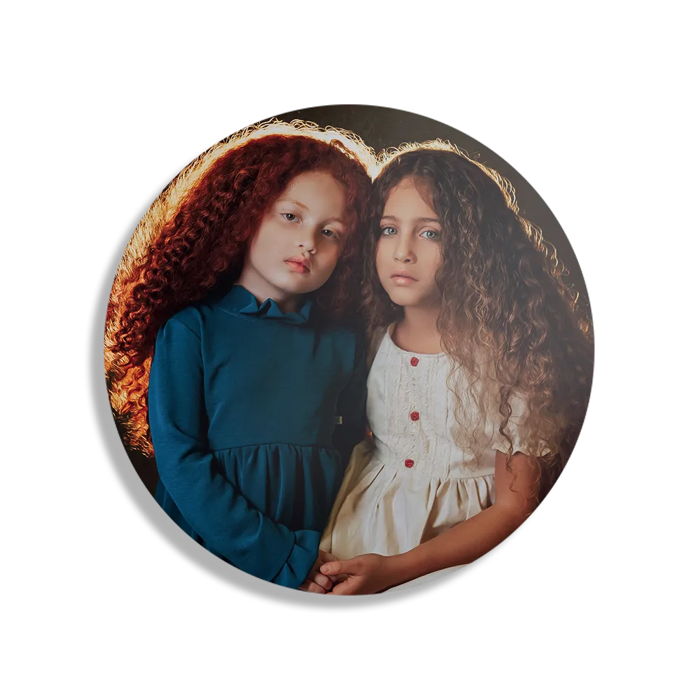 Schilderij Twee Jonge Meiden Met Krullend Haar Rond – Muurcirkel Template TP DB Rond Mensen 23 1