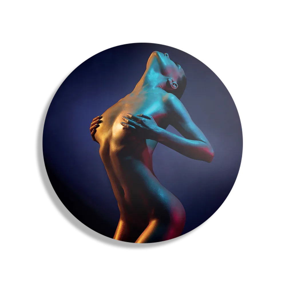 Schilderij Artistieke Mooie Vrouw Goud 01 Rond – Muurcirkel Template TP DB Rond Mensen 31 1