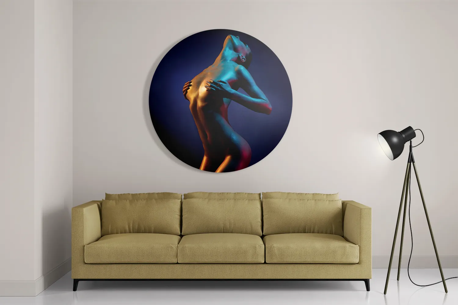 Schilderij Artistieke Mooie Vrouw Goud 01 Rond – Muurcirkel Template TP DB Rond Mensen 31 2