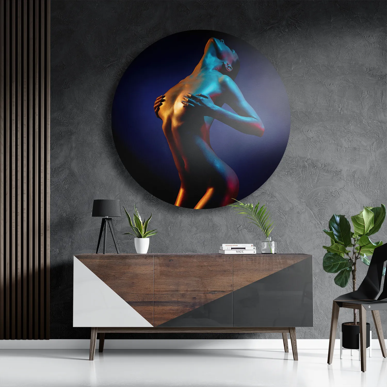 Schilderij Artistieke Mooie Vrouw Goud 01 Rond – Muurcirkel Template TP DB Rond Mensen 31 3