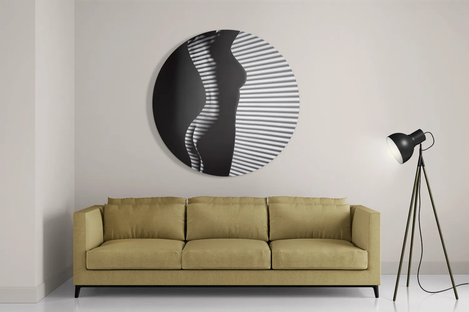 Schilderij Blote Vrouw Achter Jaloezie 01 Rond – Muurcirkel Template TP DB Rond Mensen 32 2