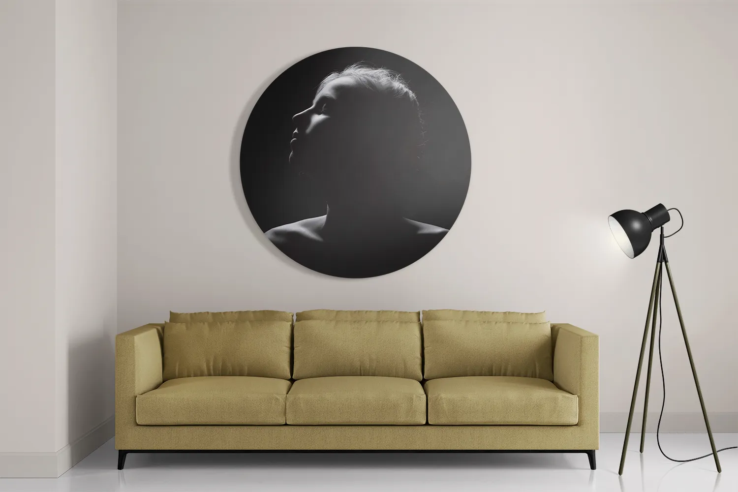 Schilderij Mooie Vrouw Wegkijkend Rond – Muurcirkel Template TP DB Rond Mensen 35 2