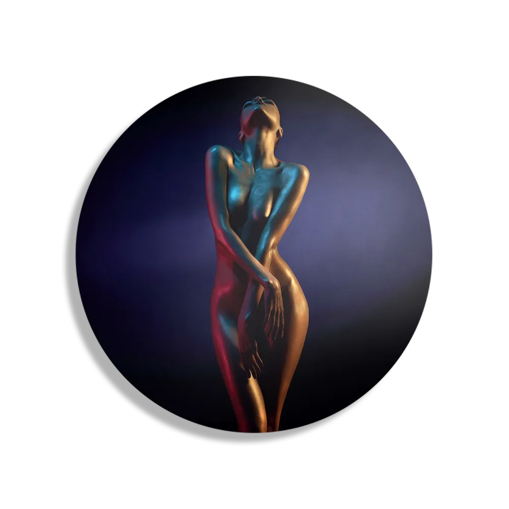 Schilderij Artistieke Mooie Vrouw Goud 02 Rond – Muurcirkel Template TP DB Rond Mensen 36 1