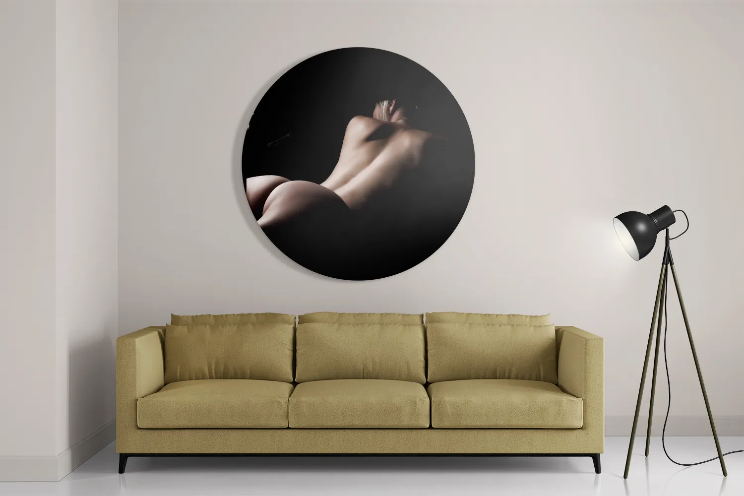 Schilderij Blote Vrouw achterzijde Met Hoed Rond – Muurcirkel Template TP DB Rond Mensen 37 2